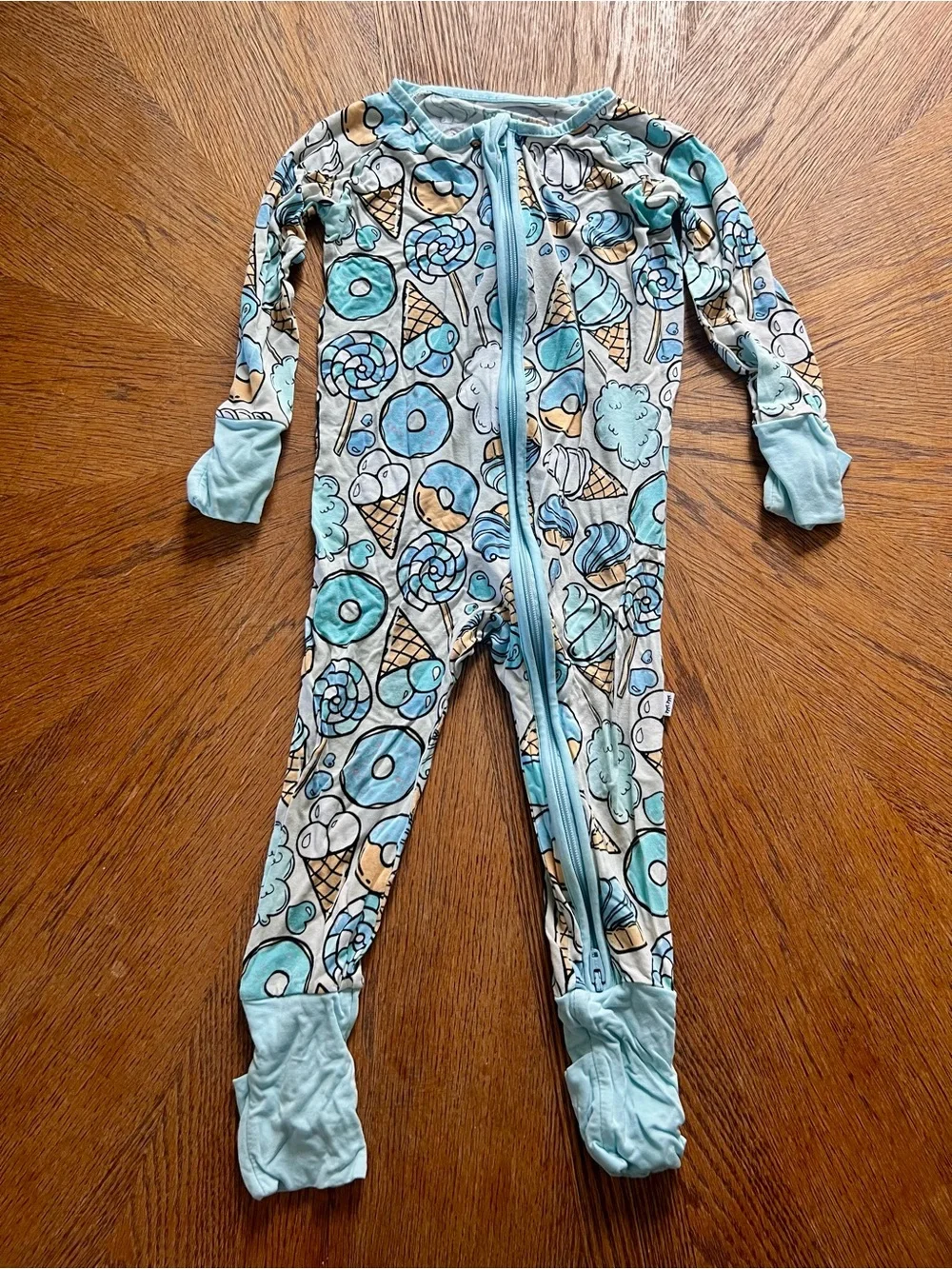 Little Sleepies | Kids Long Sleeve One-Piece Pajamas in Light Blue Treat Print